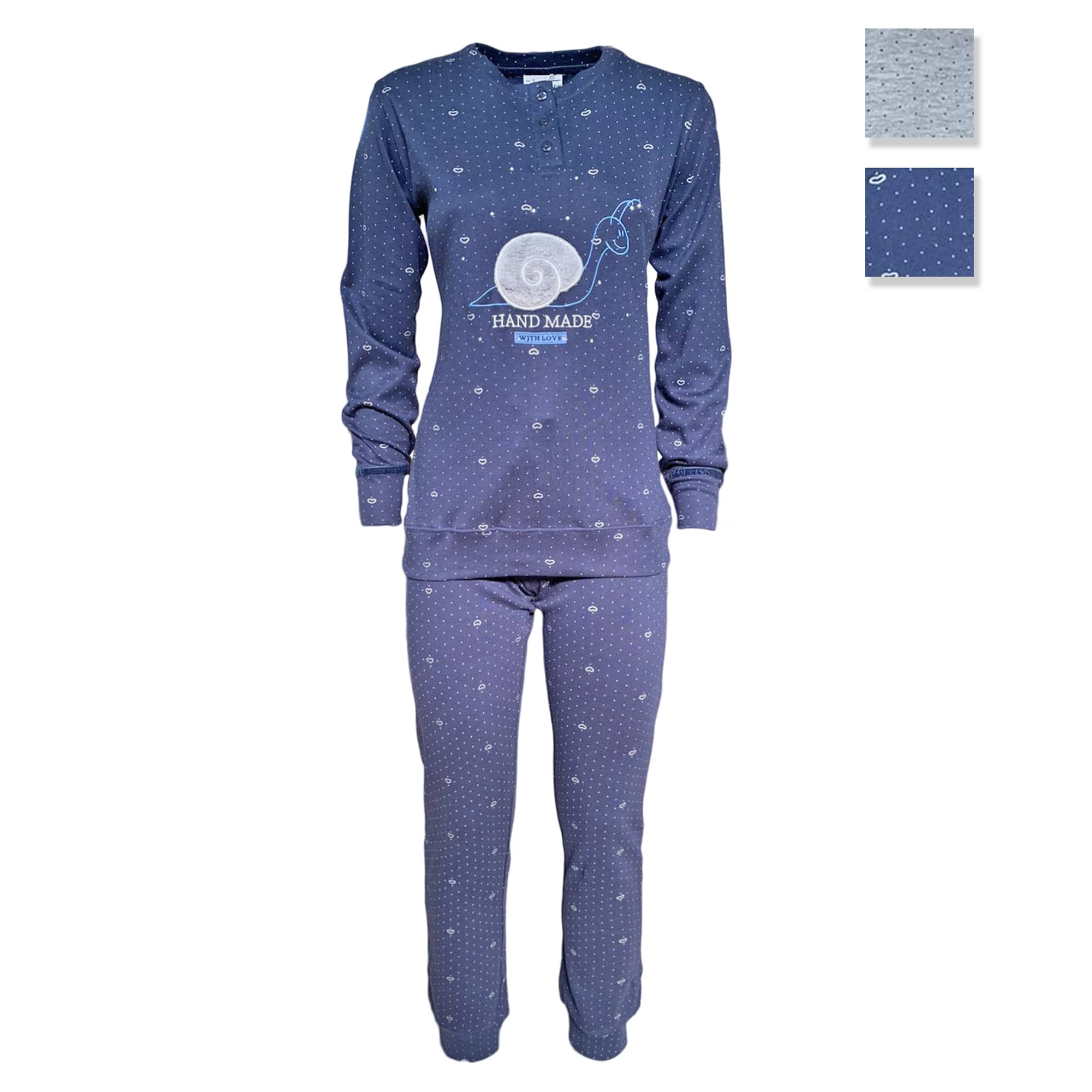 Pigiama serafino invernale lungo donna Interlock caldo cotone Pop Corn 3800