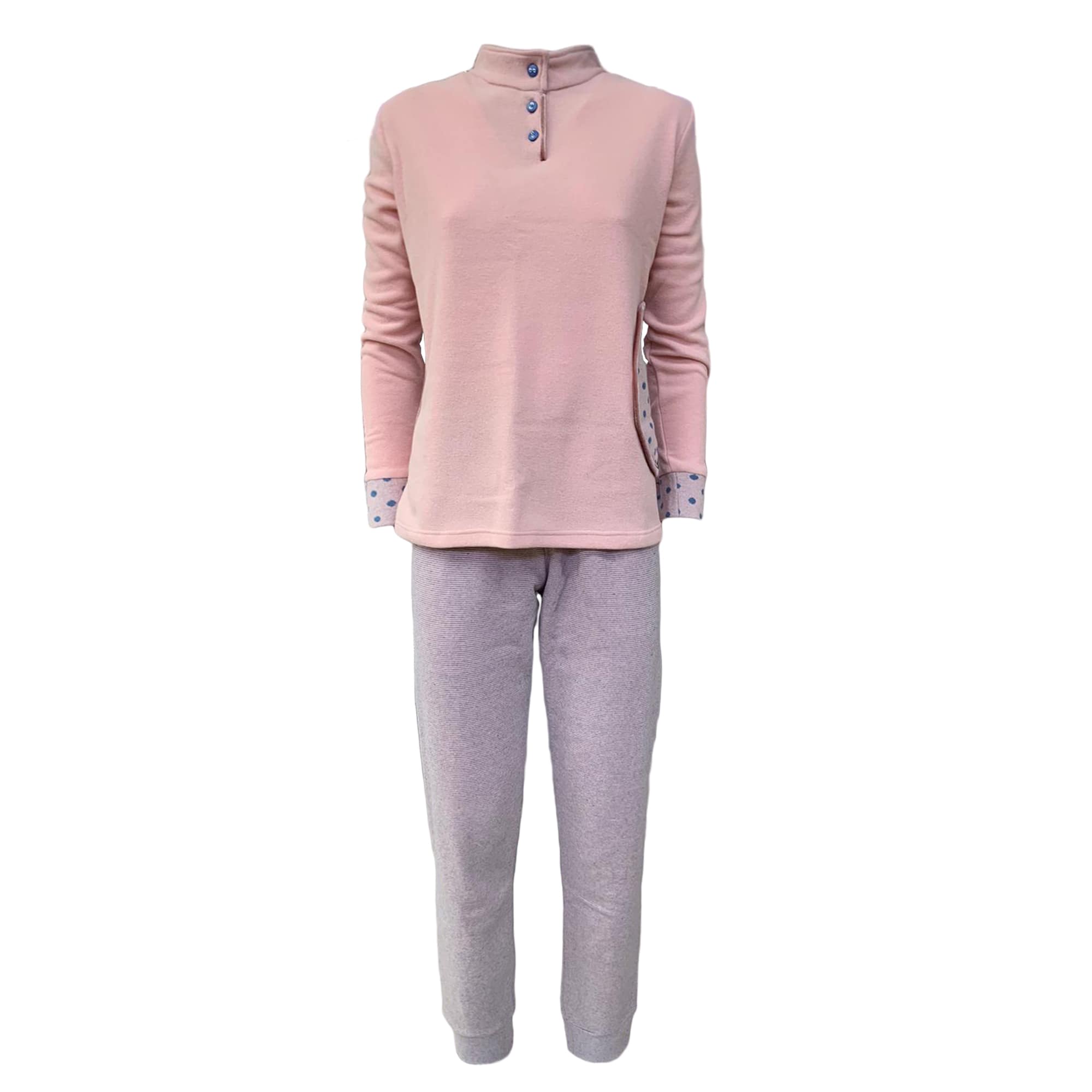 Pigiama invernale lungo donna in Pile collo alto Lenir Lolita Pois 3810