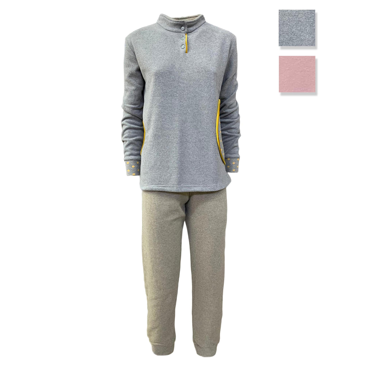Pigiama invernale lungo donna in Pile collo alto Lenir Lolita Pois 3810