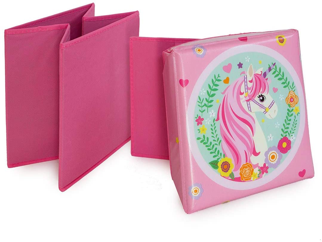 Pouf Contenitore pieghevole Unicorno Panca poggiapiedi Baule 31x31x33cm 3899