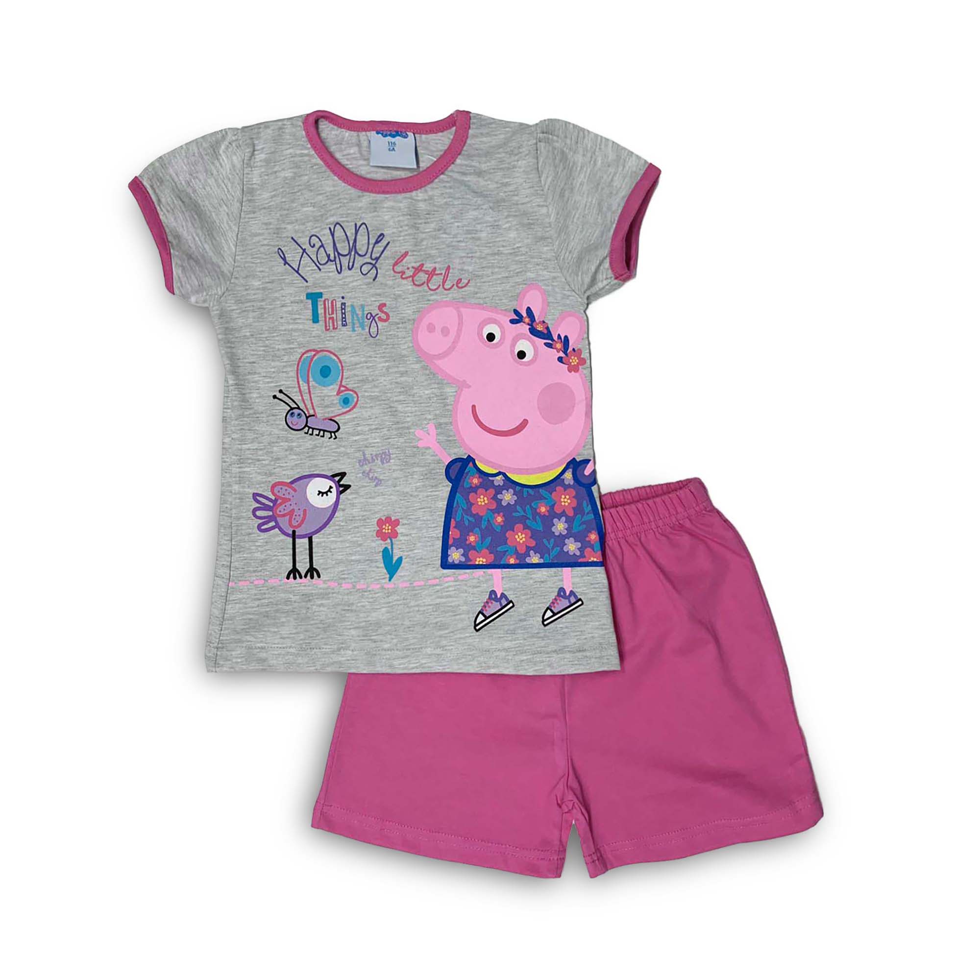 Pigiama corto bambina Peppa Pig completo t-shirt e pantaloncino in cotone 3983