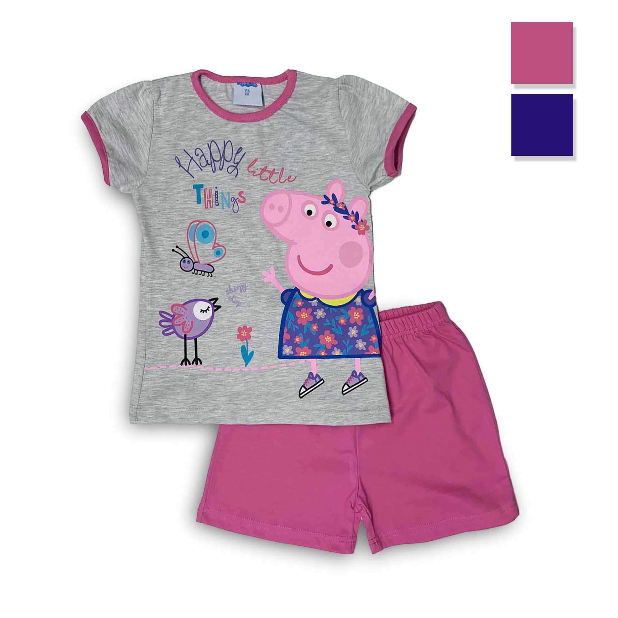 Pigiama corto bambina Peppa Pig completo t-shirt e pantaloncino in cotone 3983