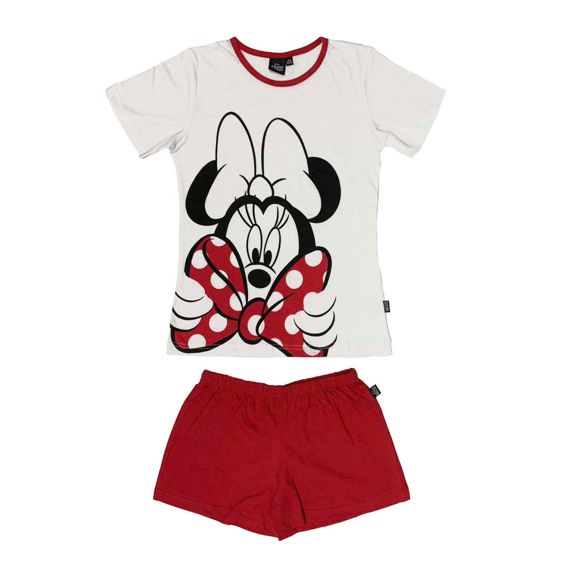Pigiama corto bambina Disney Minnie Mouse completo t-shirt e shorts cotone 3986