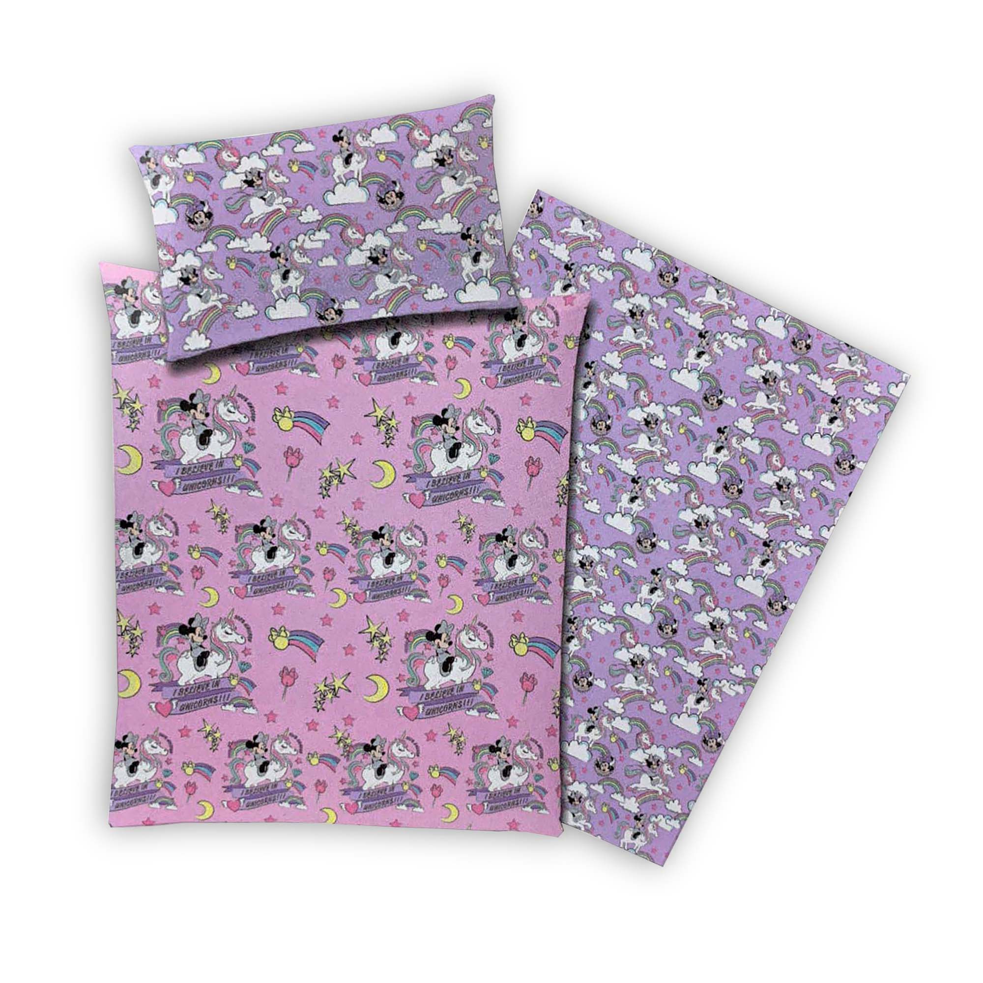 Set letto 3pz lenzuola Disney Minnie Mouse Unicorno 180x270cm + federa 4023