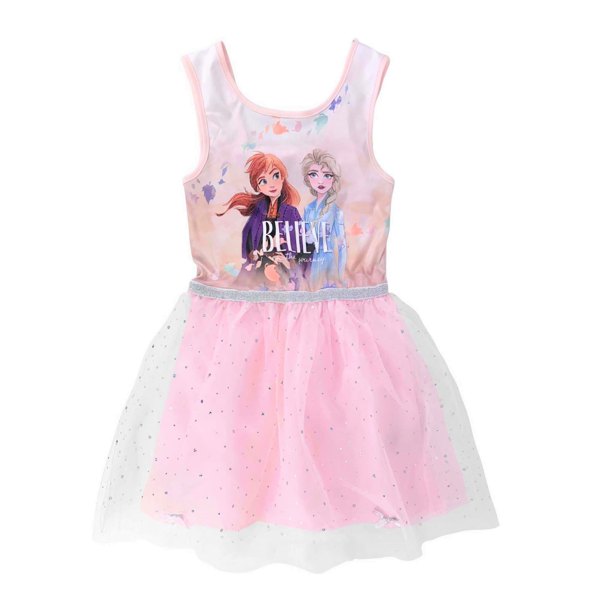 Abito bambina Disney Frozen vestitino stampato con gonna tulle brillantini 4064