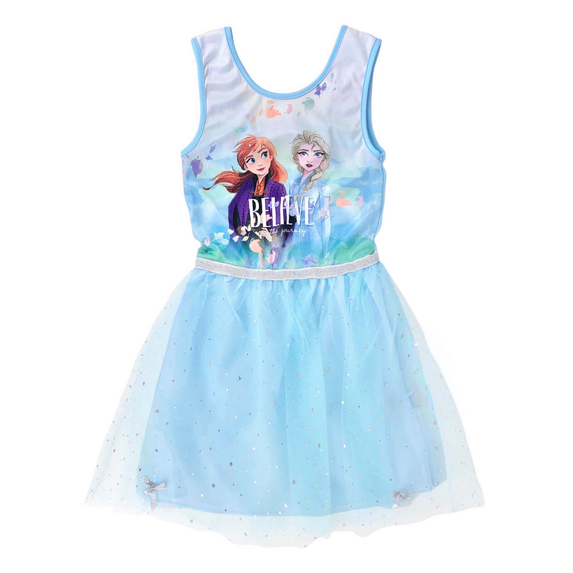 Abito bambina Disney Frozen vestitino stampato con gonna tulle brillantini 4064