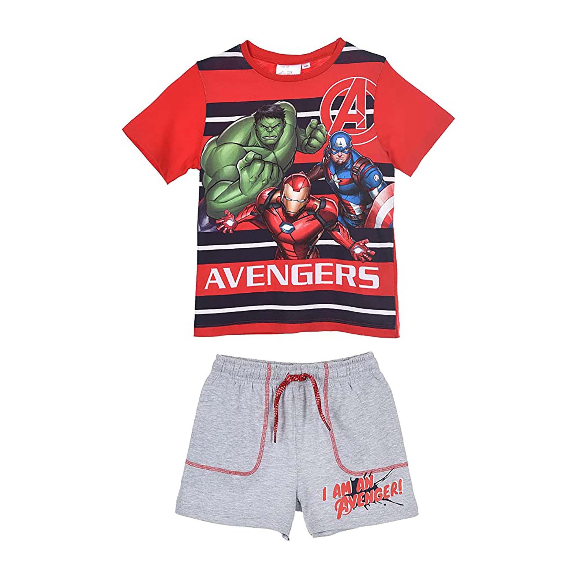 Pigiama bambino Marvel Avengers t-shirt e pantaloncino in cotone stampato 4071