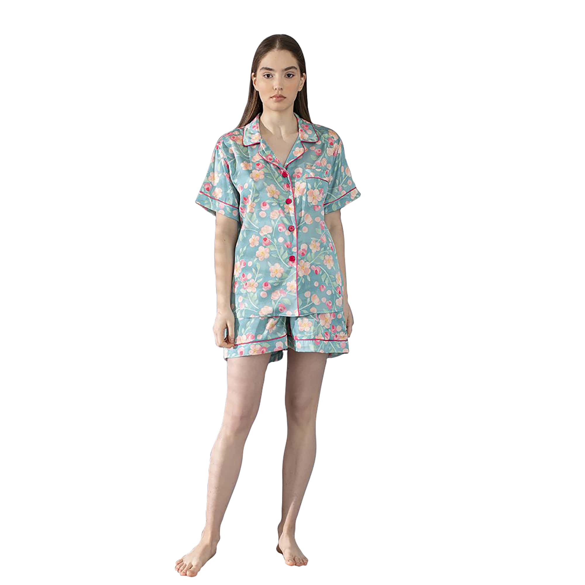 Pigiama corto donna in raso Maestri Cotonieri estivo shorts e giacca 4147