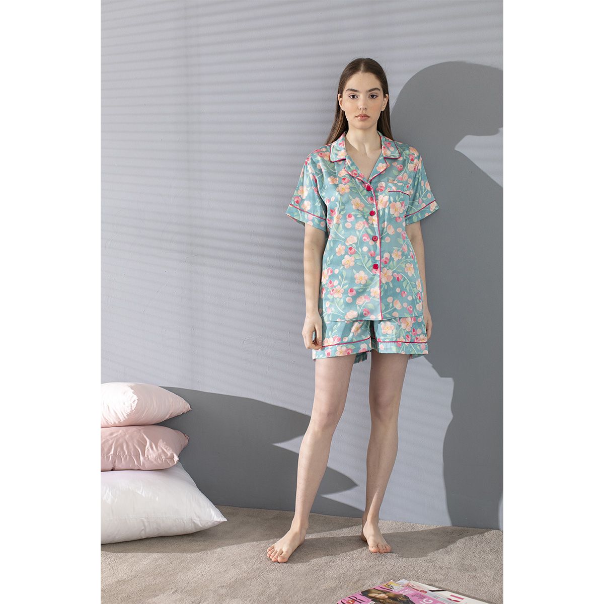 Pigiama corto donna in raso Maestri Cotonieri estivo shorts e giacca 4147