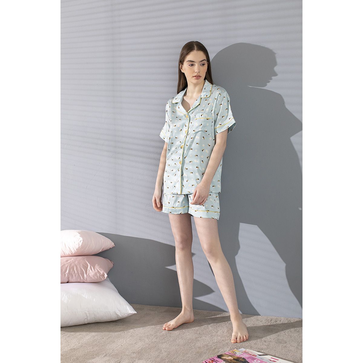 Pigiama corto donna in raso Maestri Cotonieri estivo shorts e giacca 4148
