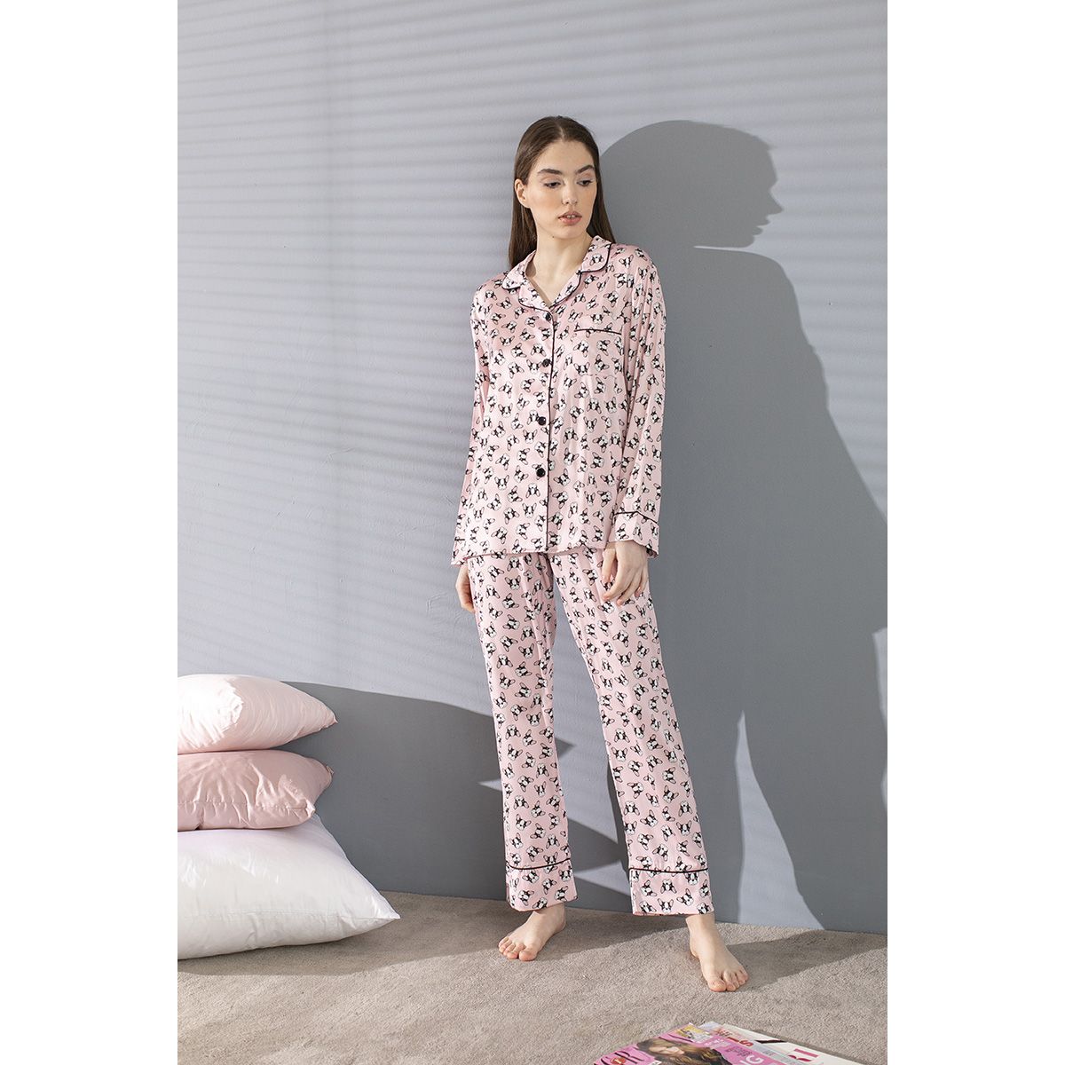 Pigiama lungo donna in raso Maestri Cotonieri primaverile pantalone giacca 4150