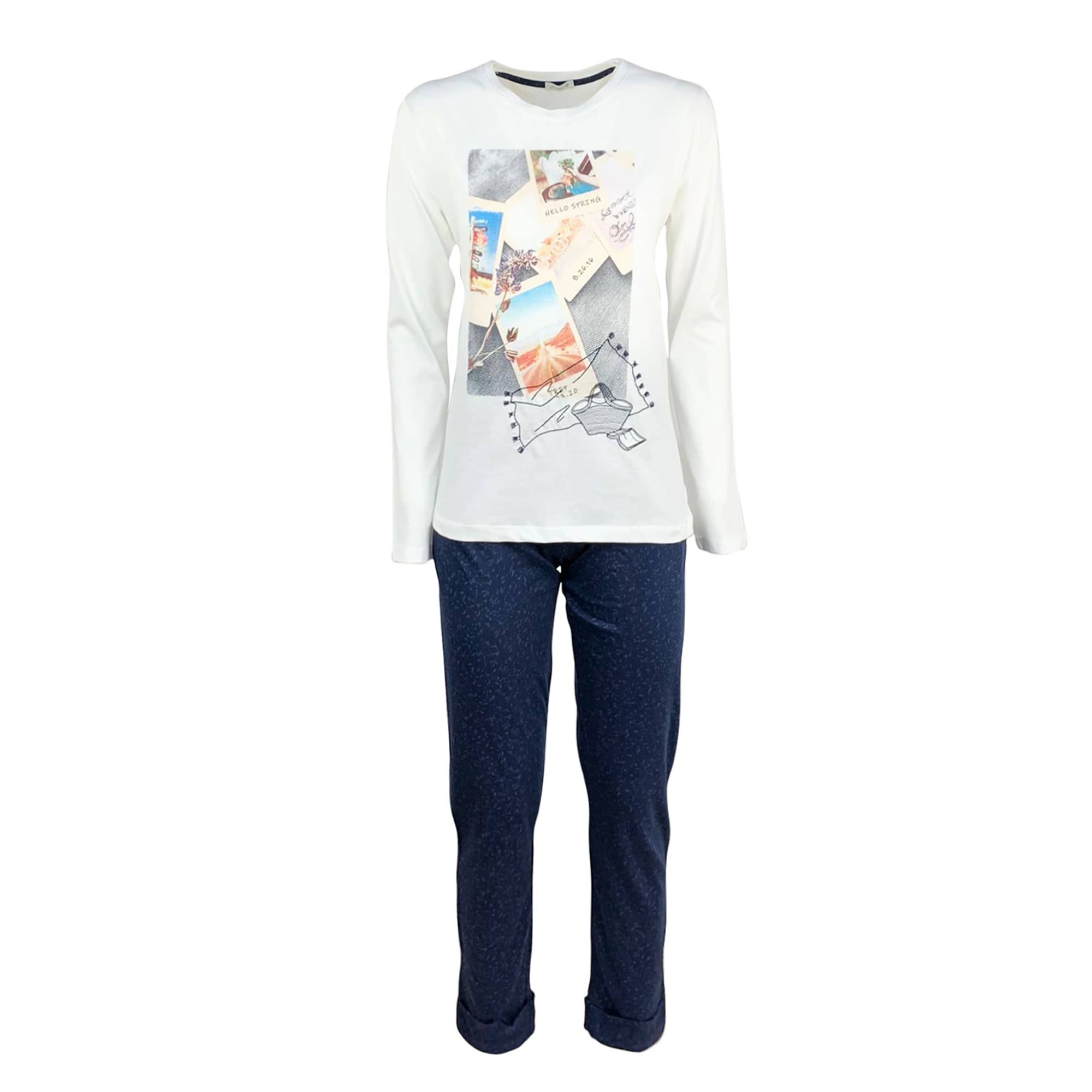 Pigiama lungo donna primaverile Jadea pantalone maglia maniche lunghe 4179