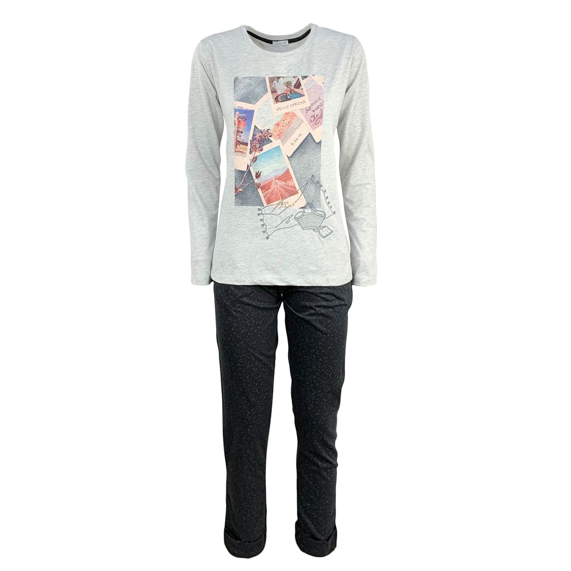 Pigiama lungo donna primaverile Jadea pantalone maglia maniche lunghe 4179
