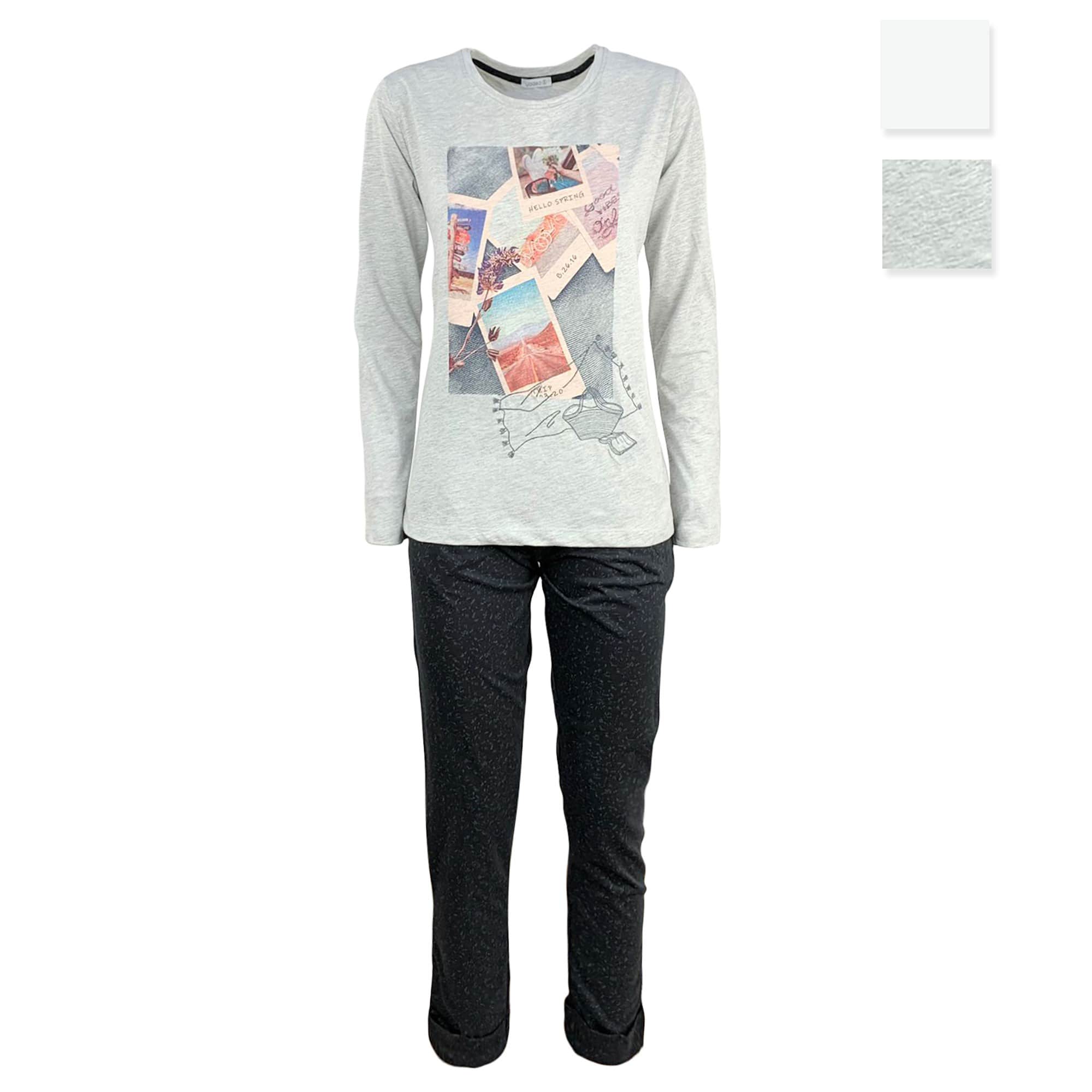 Pigiama lungo donna primaverile Jadea pantalone maglia maniche lunghe 4179