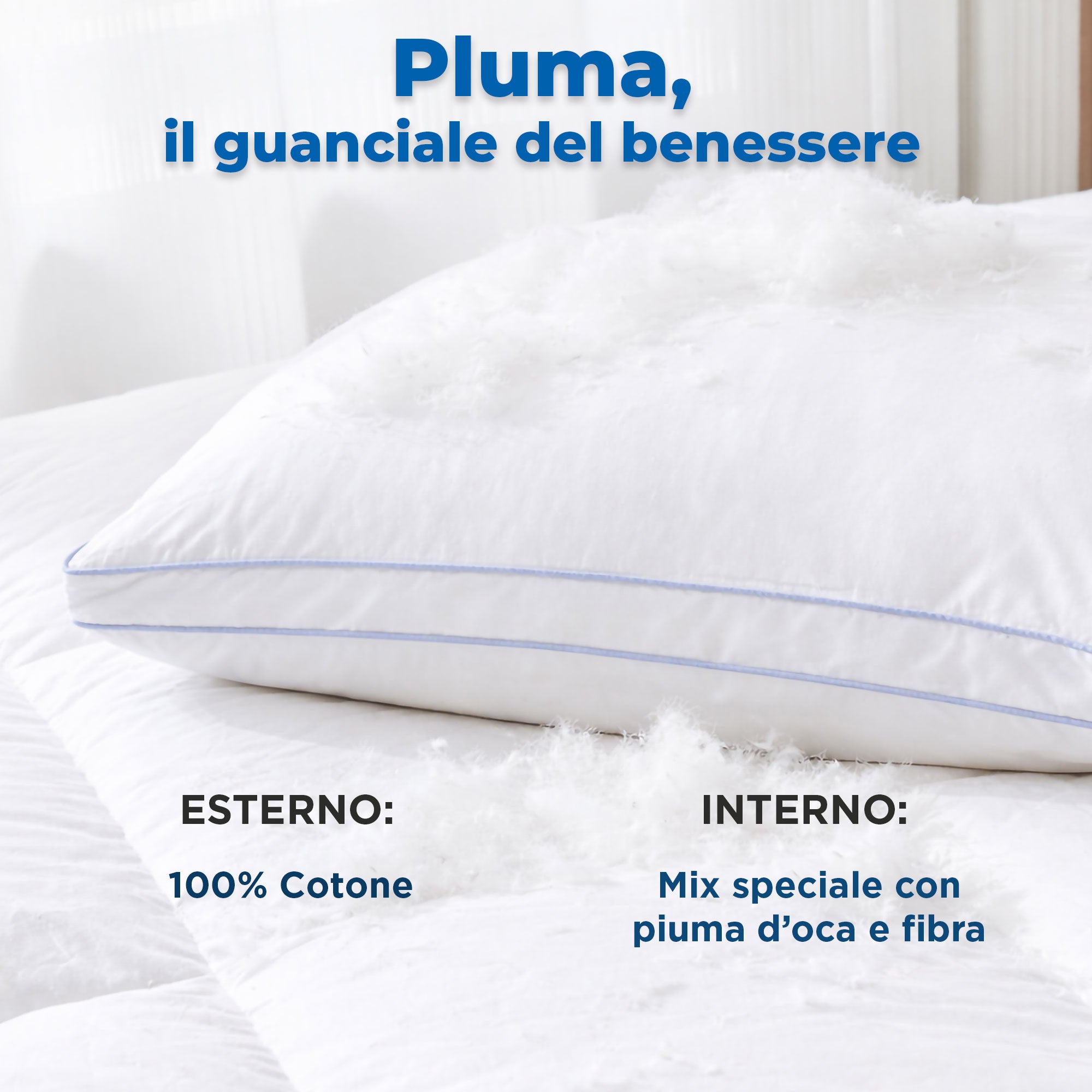 Cuscino Guanciale Vera Piuma Naturale Hoca Golden di Biancaluna 35% Piumino 4338