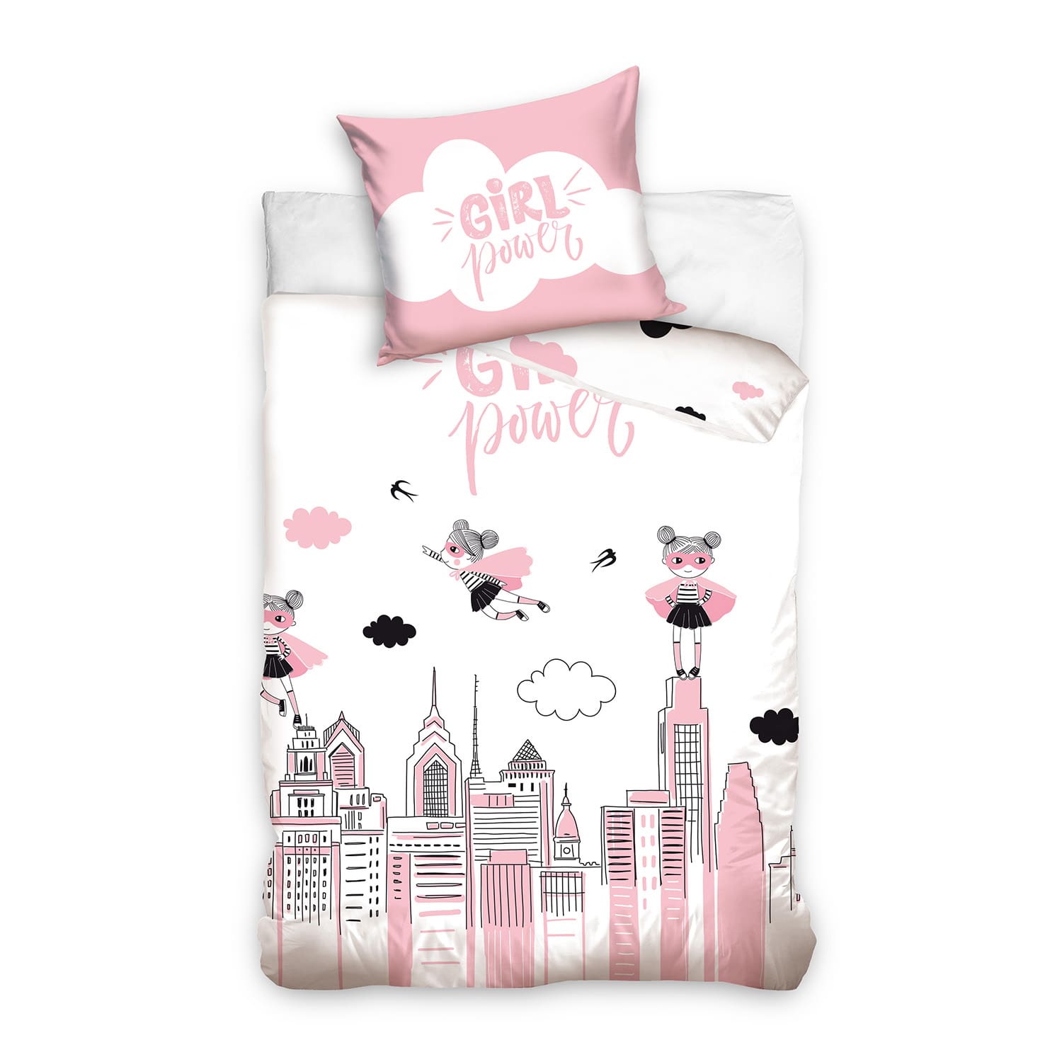 Set letto singolo copripiumino + federa ufficiale Super Girl cotone 4397