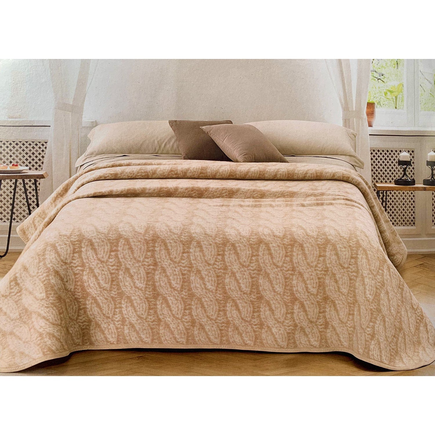 Coperta invernale in misto lana jacquard matrimoniale letto 2 posti Trecce 4478