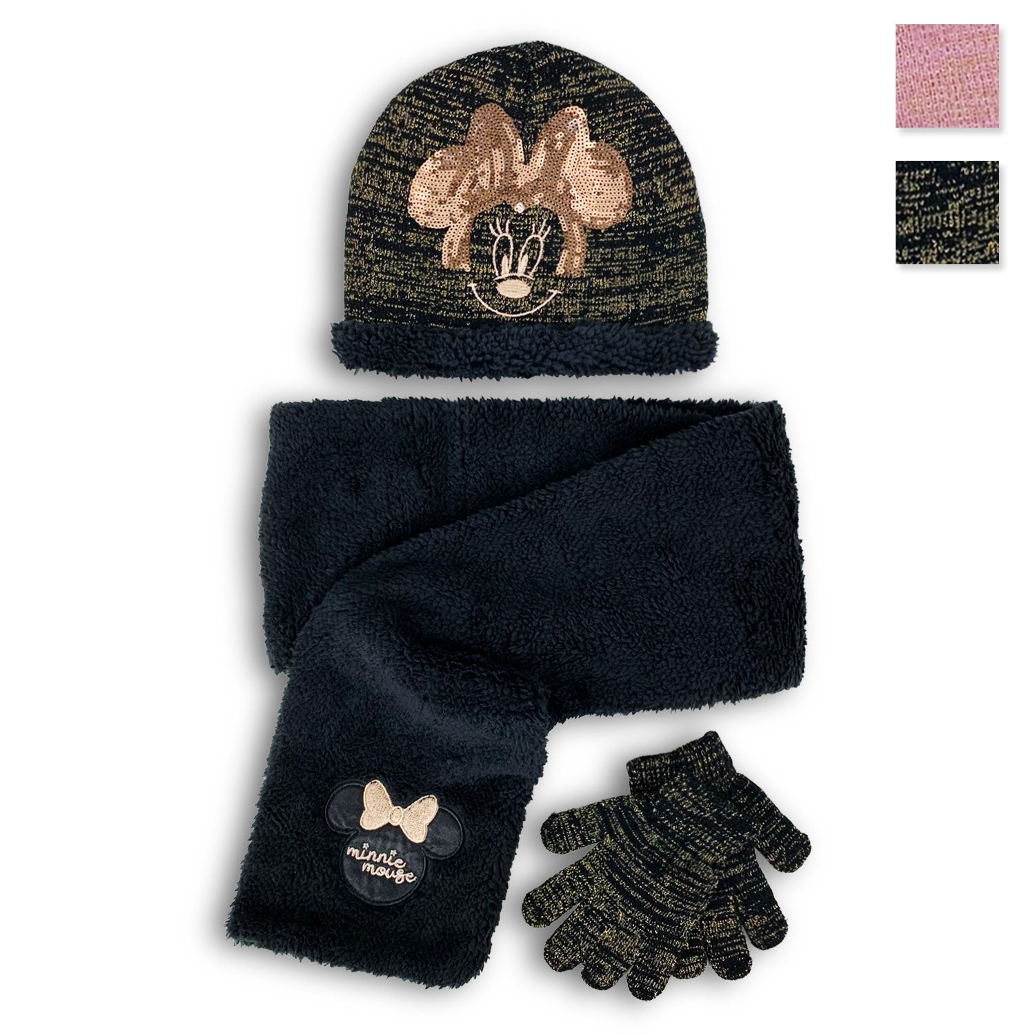 Sciarpa Cappello guanti Disney Minnie Mouse invernale pile glitter bambina 4580