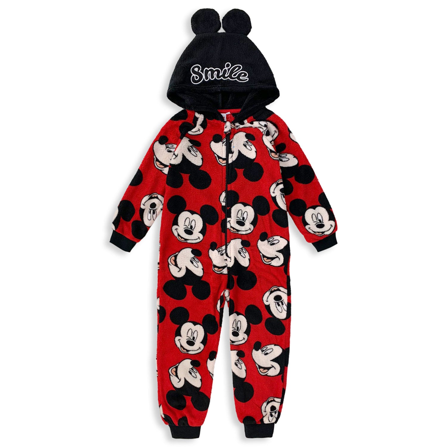 One-piece Disney Mickey Mouse fleece pajamas for children with hood 47