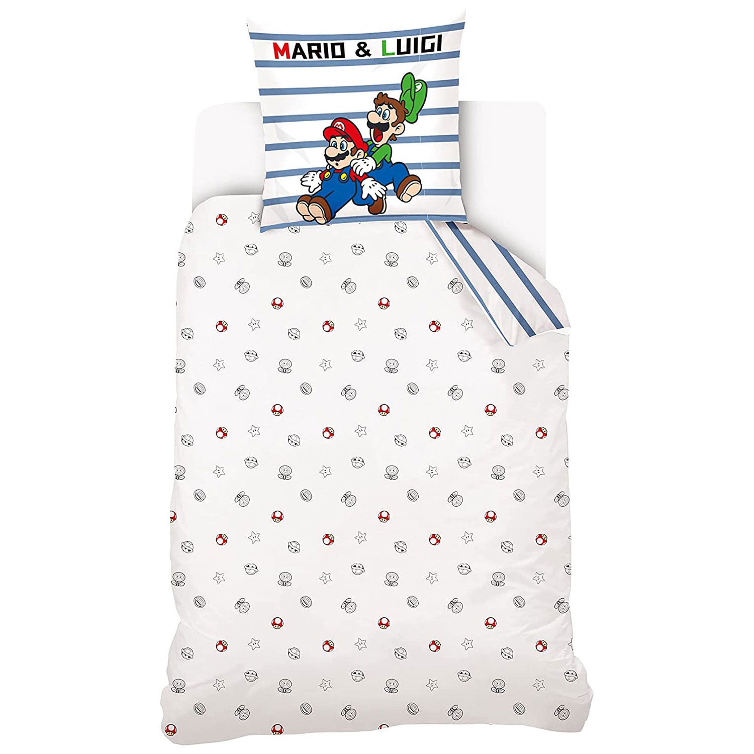 Set letto singolo copripiumino + federa ufficiale Super Mario 100% Cotone 4813