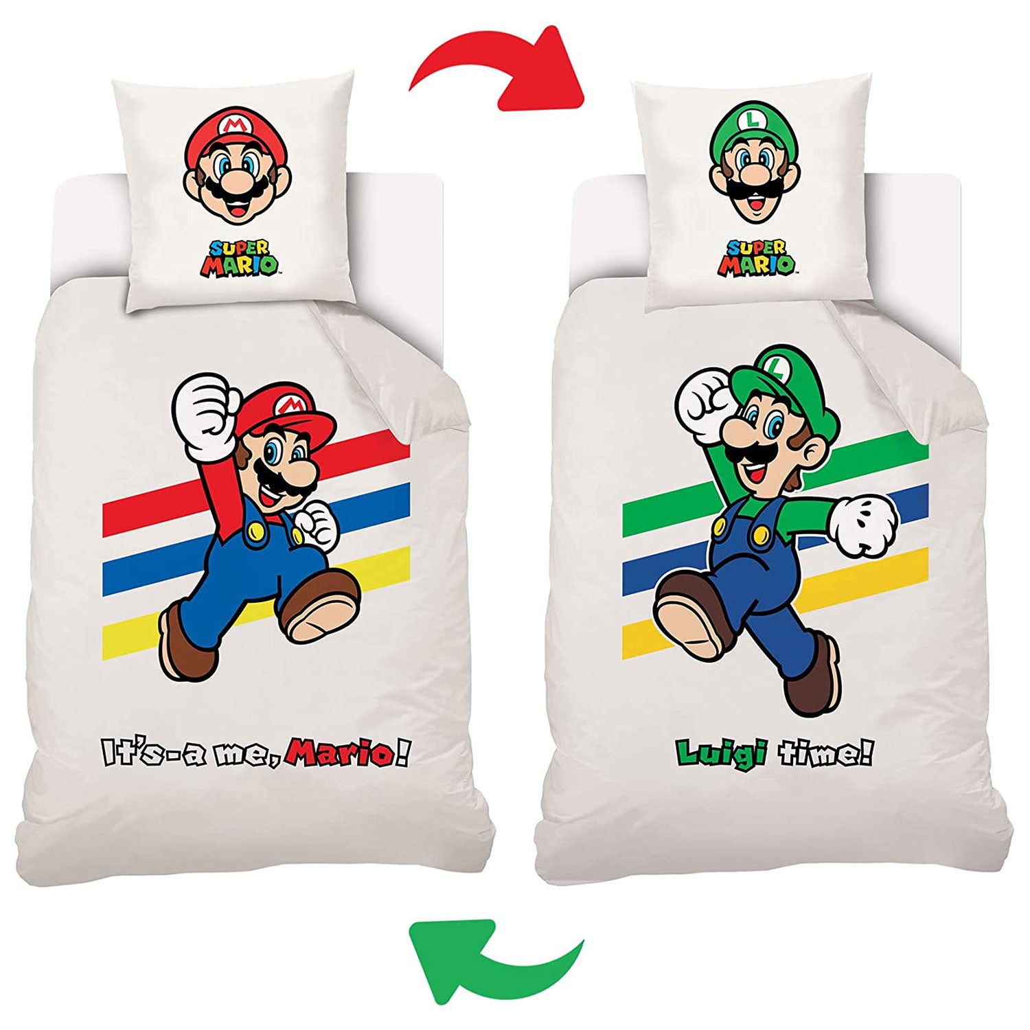 Set letto singolo copripiumino + federa ufficiale Super Mario 100% Cotone 4814