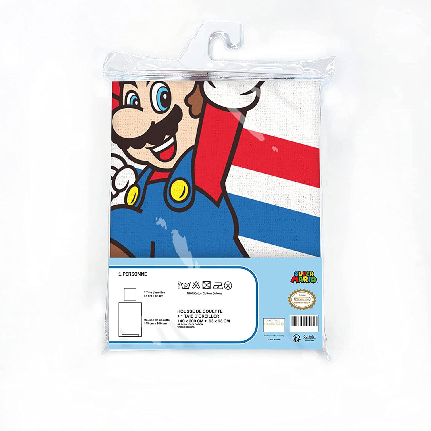 Set letto singolo copripiumino + federa ufficiale Super Mario 100% Cotone 4814