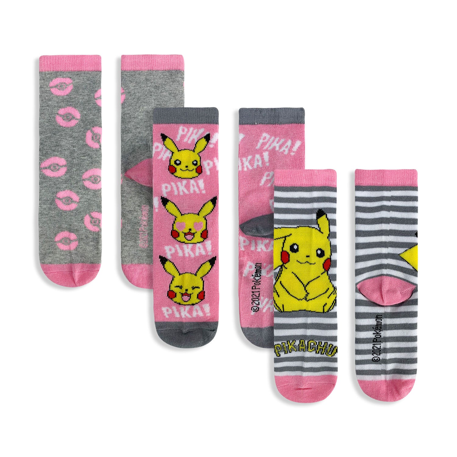 Calzini lunghi Pokemon pikachu 3 paia per bambina in filato cotone stampati 4832