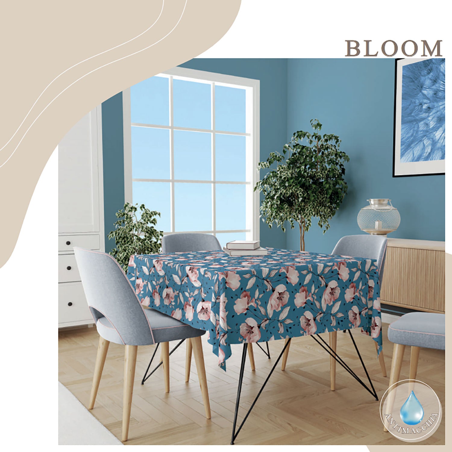 Tovaglia da tavola copritavolo antimacchia x6 stampa floreale 140x180 Bloom 4895