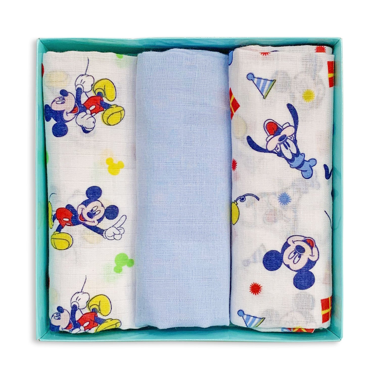 Set tris quadrati in garza di puro cotone Disney Mickey Mouse 3 pezzi 5012