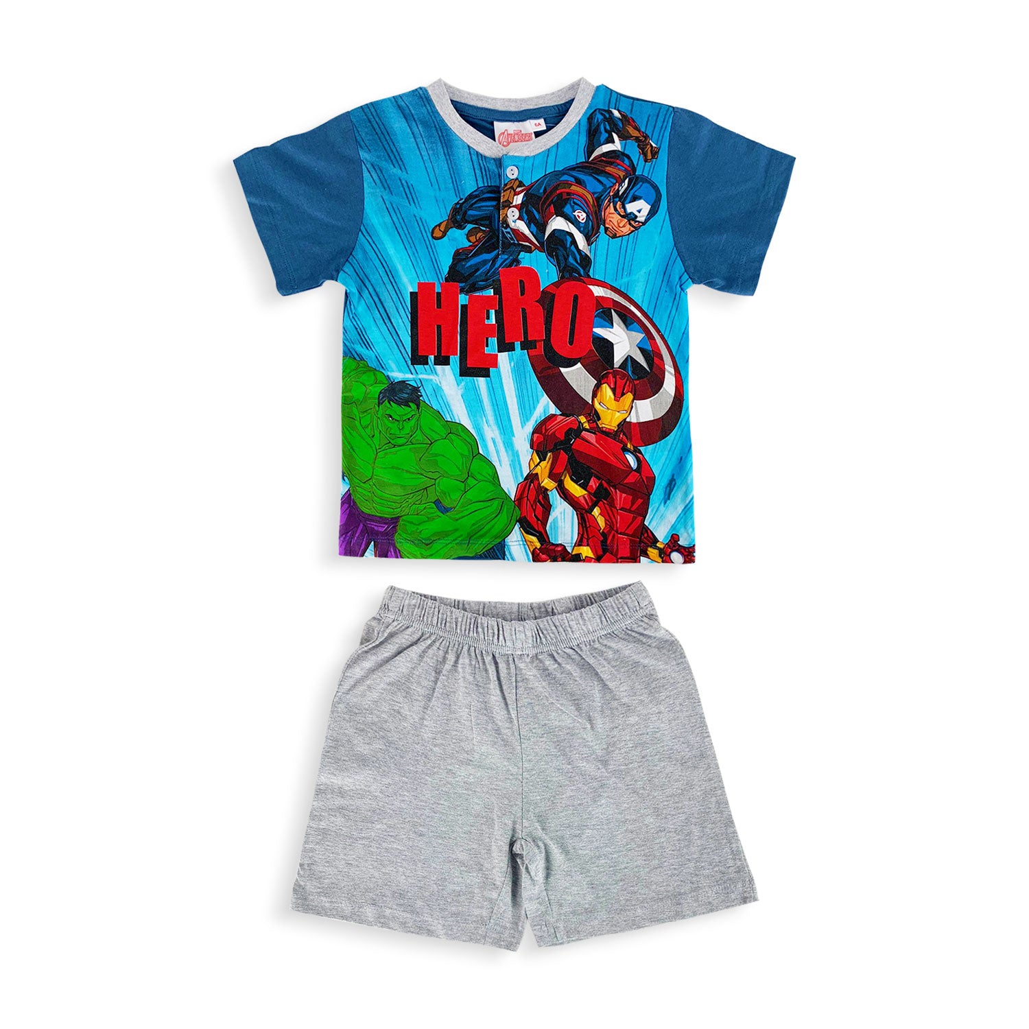 Pigiama bambino Marvel Avengers t-shirt e pantaloncino in cotone stampato 5197