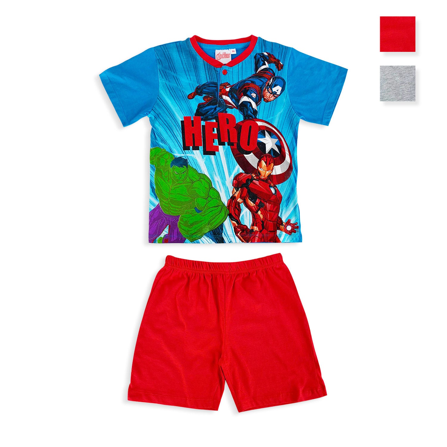 Pigiama bambino Marvel Avengers t-shirt e pantaloncino in cotone stampato 5197