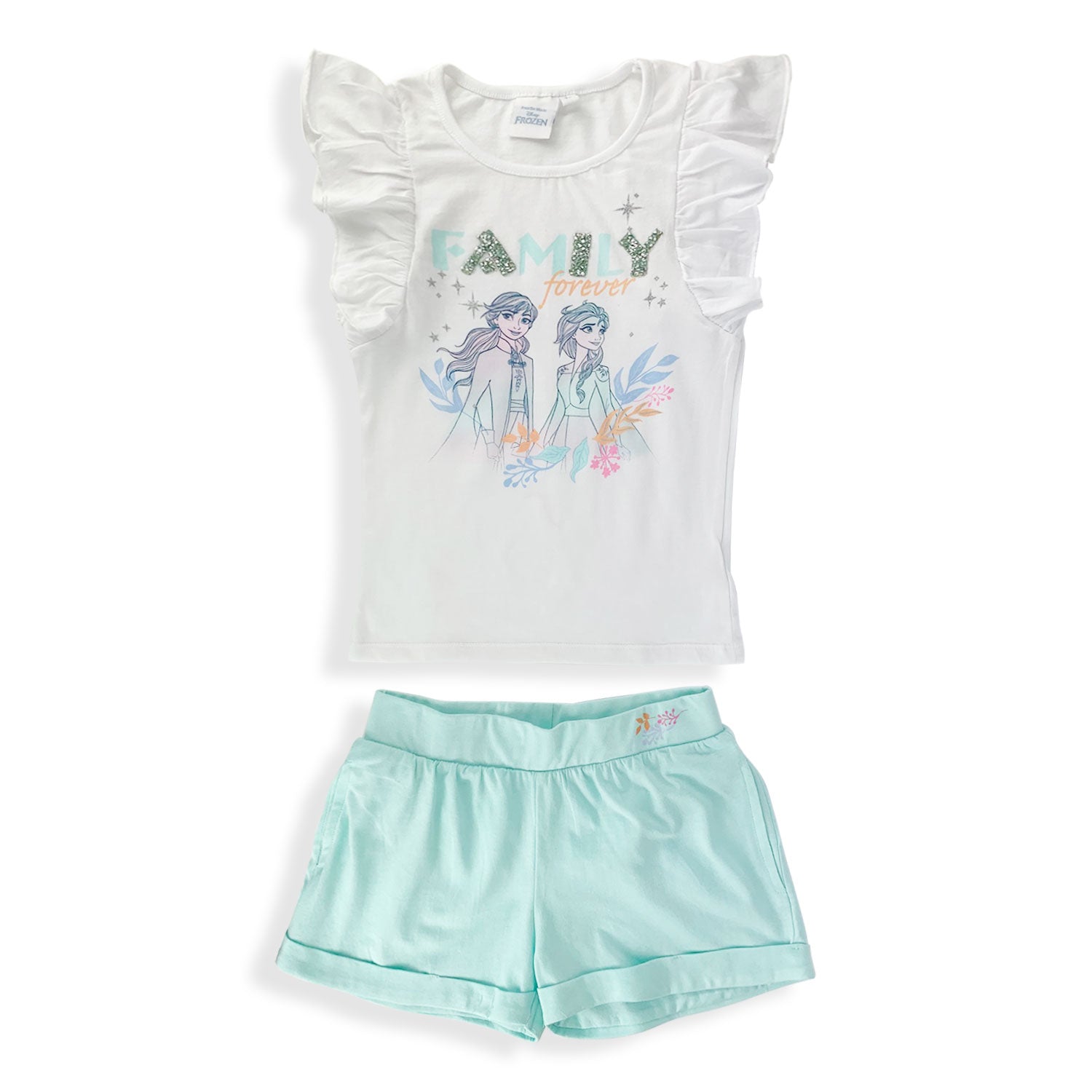 Pigiama corto bambina Disney Frozen completo t-shirt e pantaloncino cotone 5360