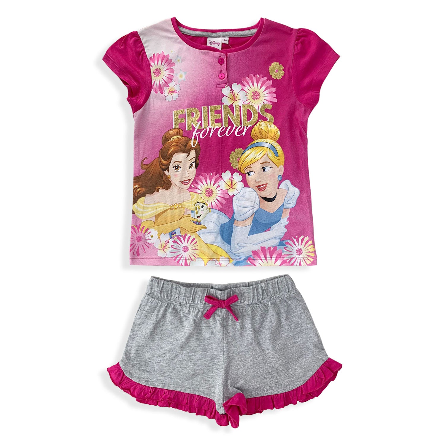Pigiama corto bambina Disney Princess completo t-shirt pantaloncino cotone 5361