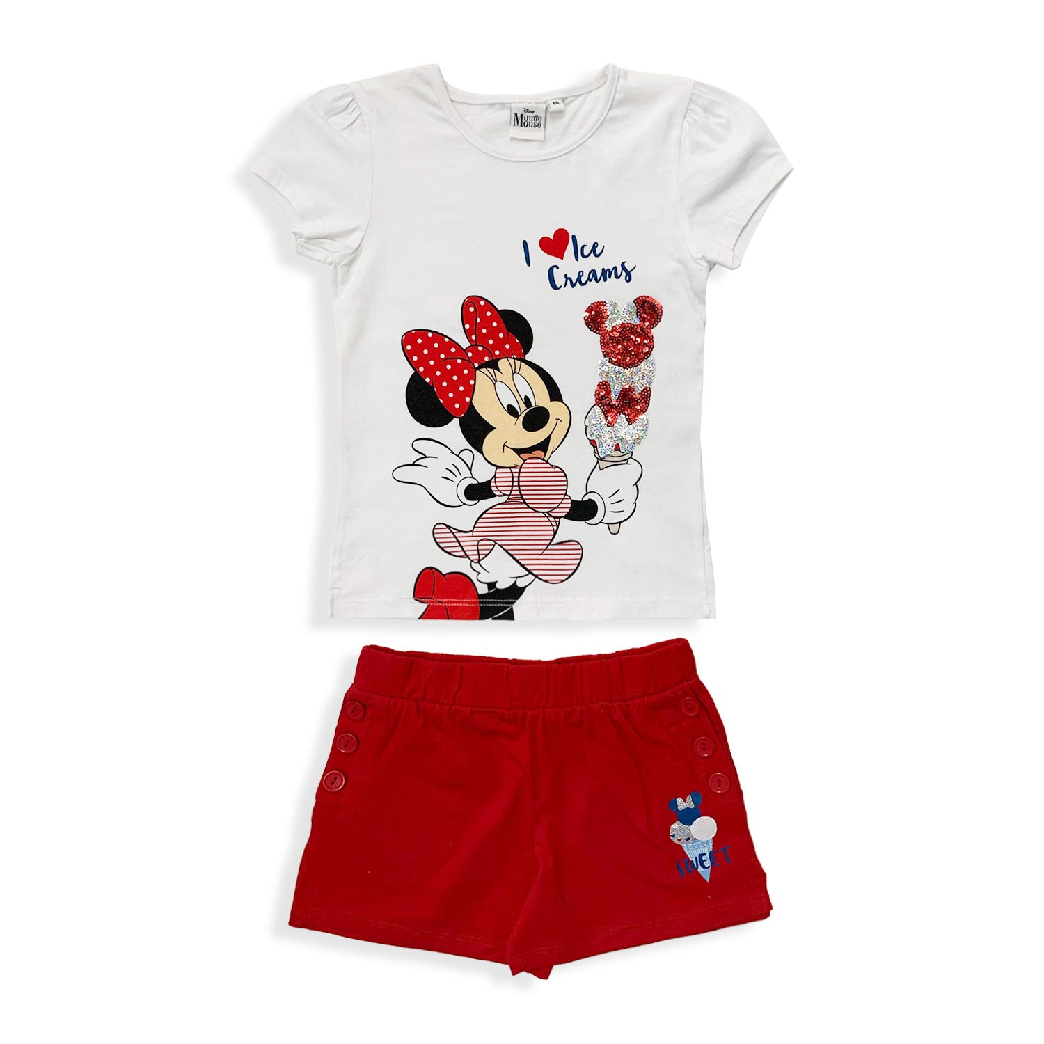 Completo bambina Disney Minnie Mouse t-shirt e pantaloncino in cotone 5452