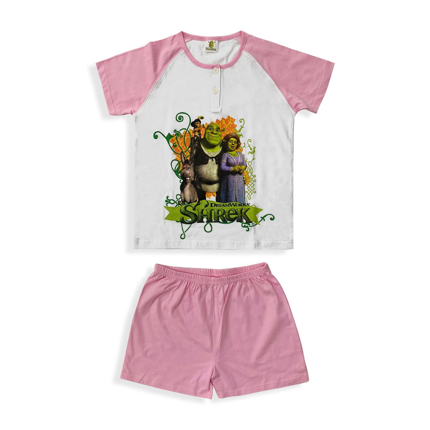 Pigiama bambina Shrek t-shirt e pantaloncino in cotone stampato 5506