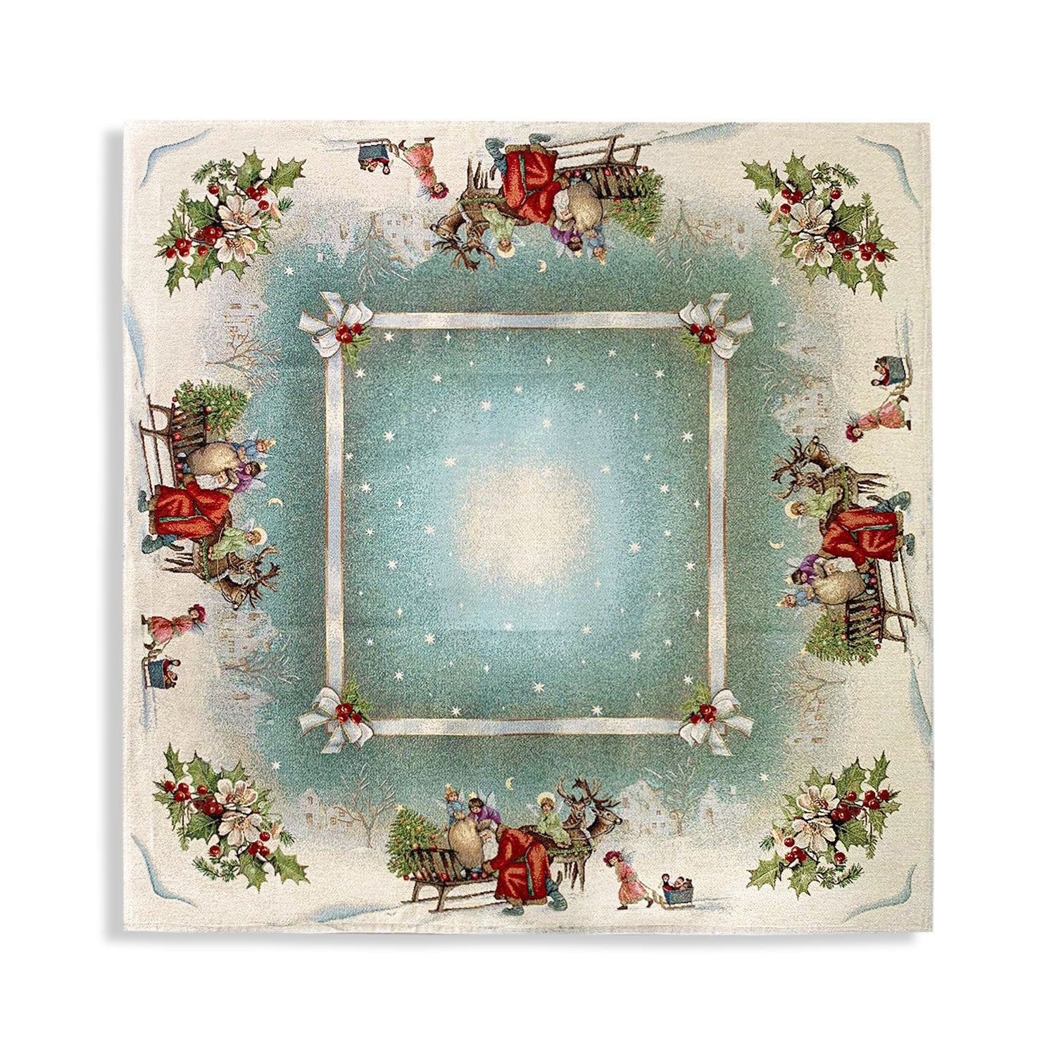 Centrotavola natalizio 100x100cm decorazioni Natale Maestri Cotonieri Renne 5615