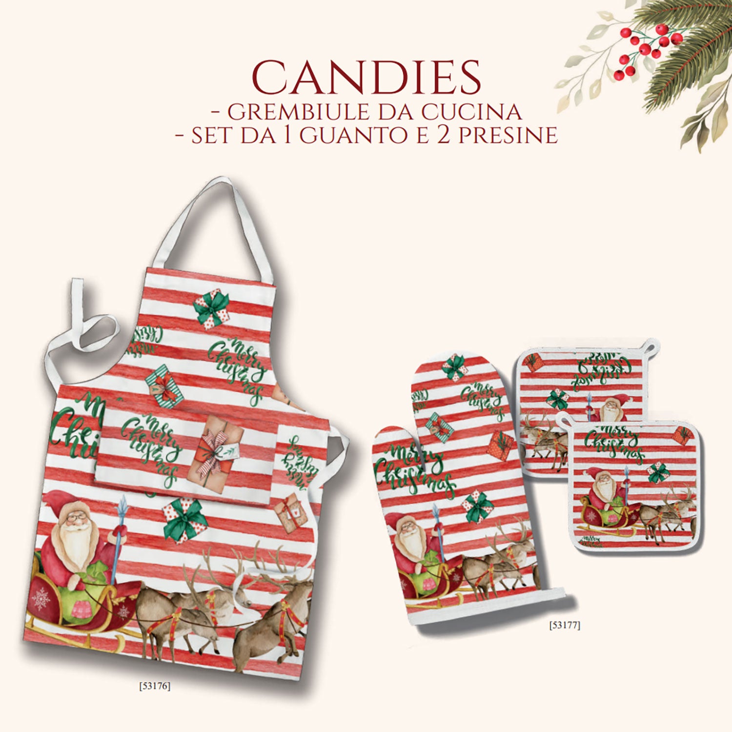 Set 3 pezzi Guanto forno e 2 Presine decori Natalizi idea regalo Natale 5643