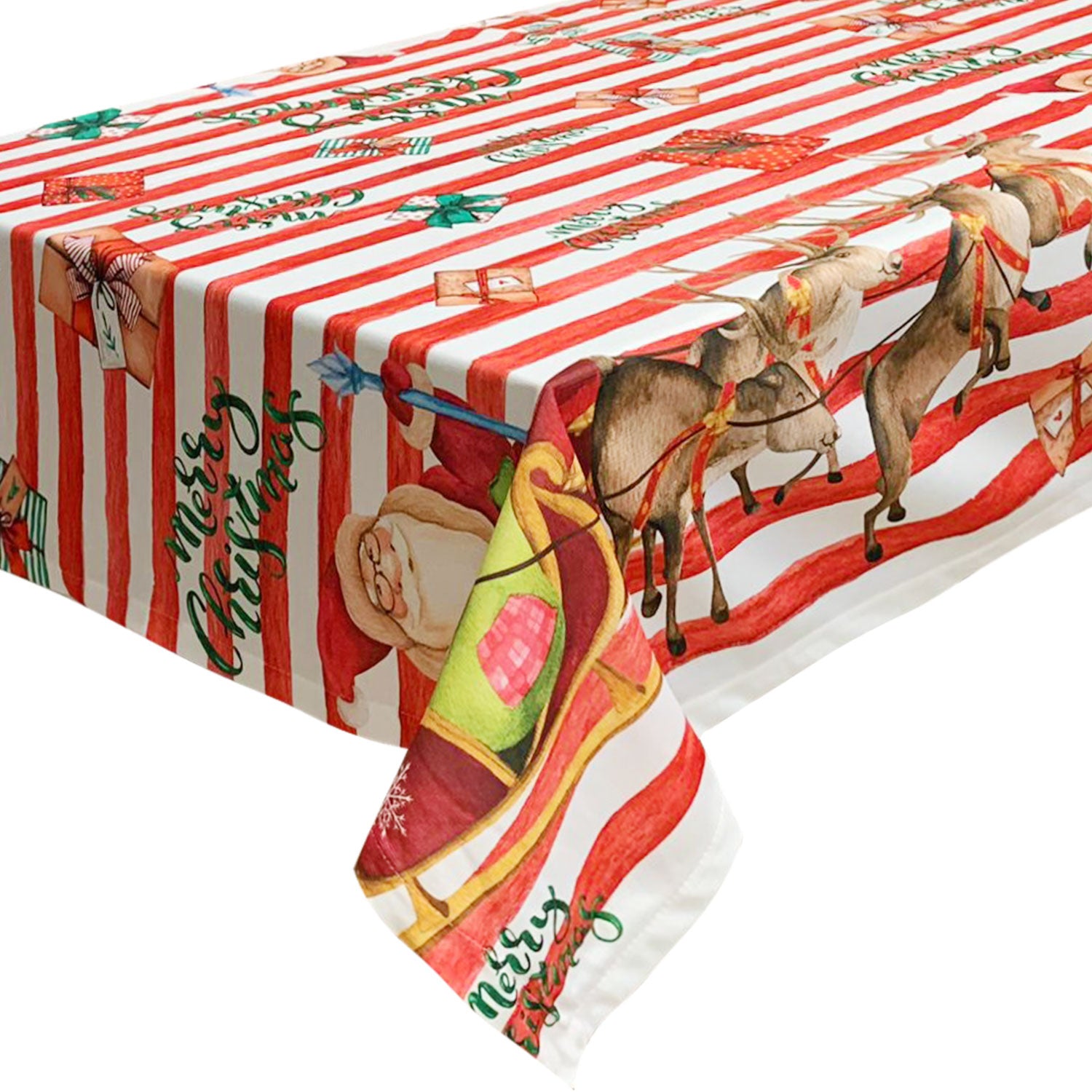 Tovaglia Natalizia 6 posti antimacchia Babbo Natale con slitta renne doni 5656