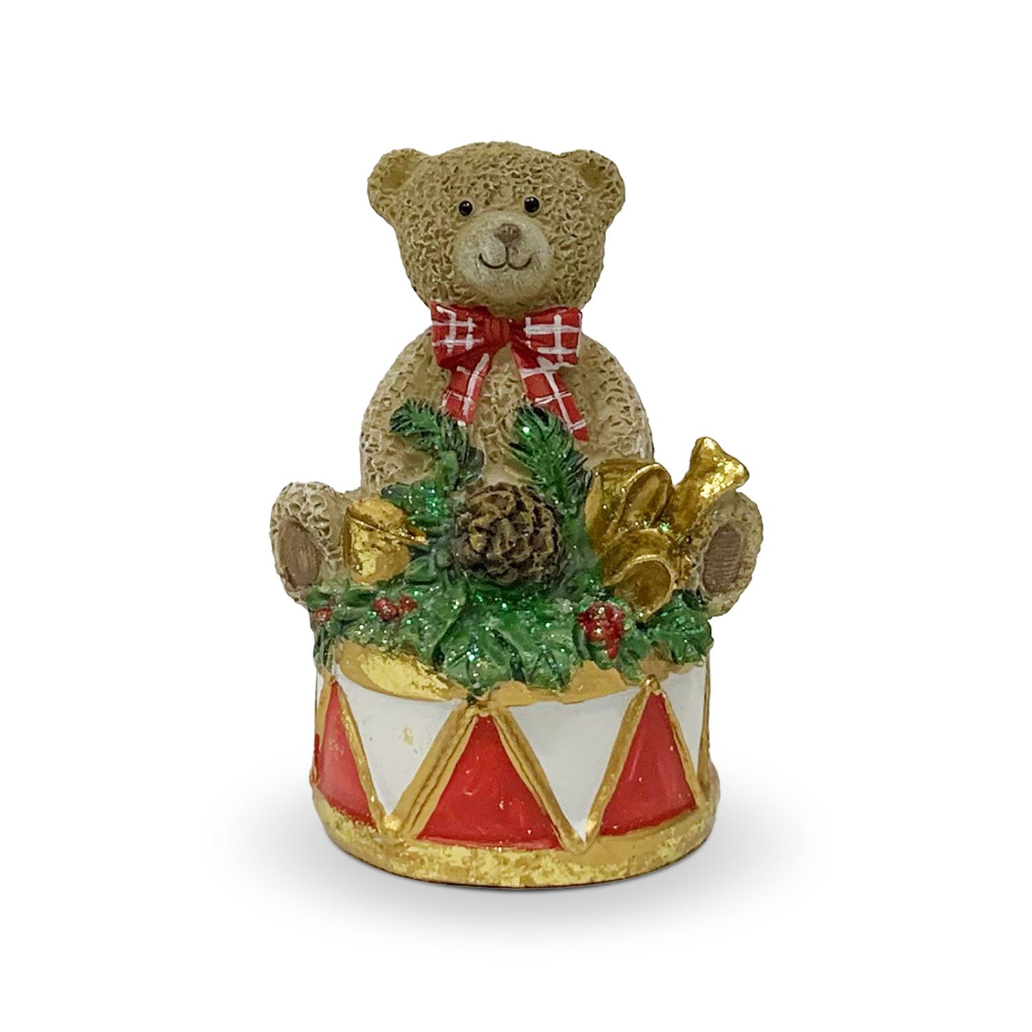 Decorazione natalizia in resina Orsetto su tamburo Idea Regalo Casa 9cm 5752