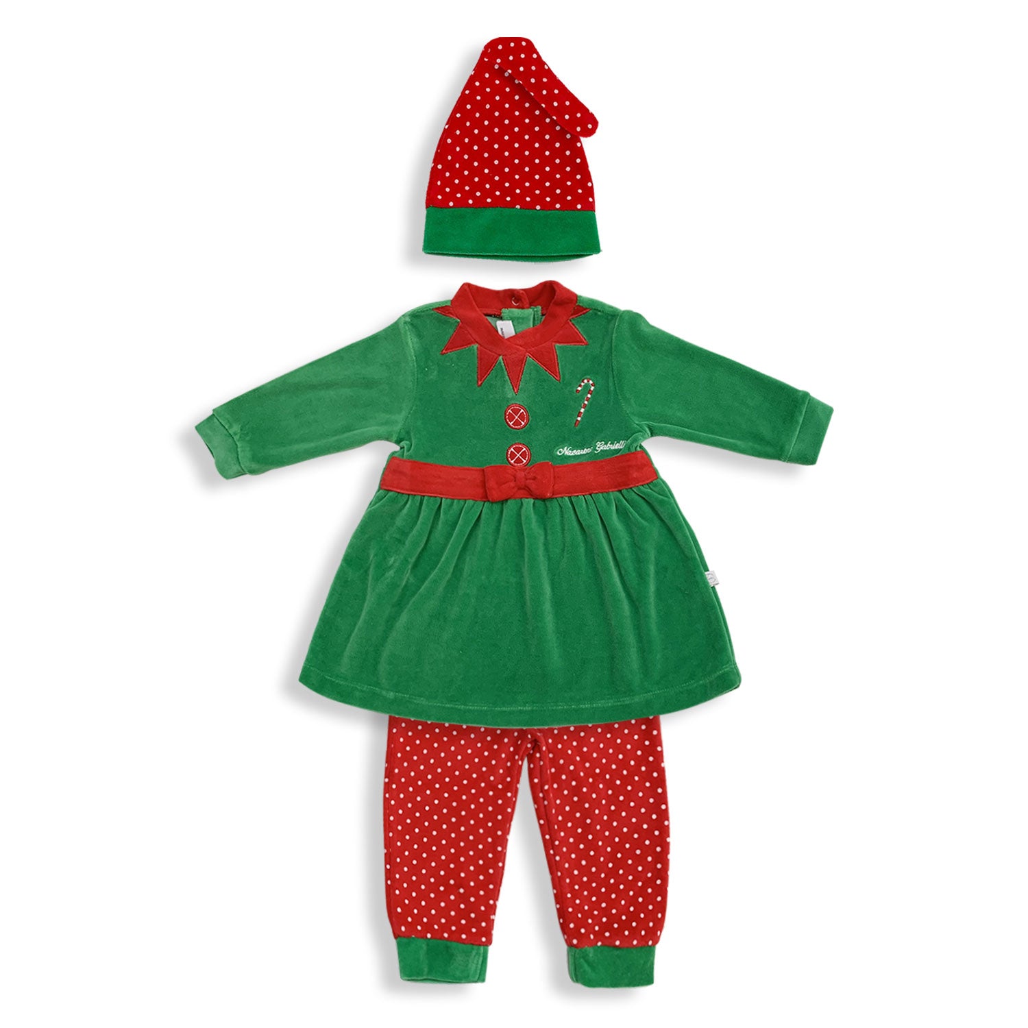 Completo neonato natalizio Elfo Natale 2pz bimba gonnellina con cappellino 5789
