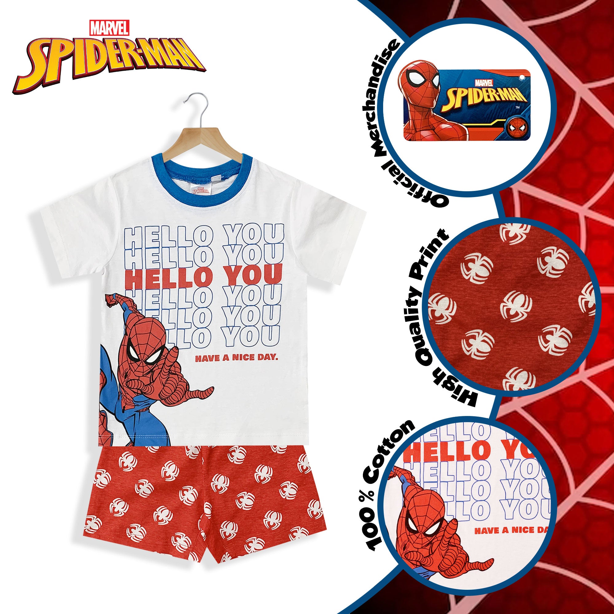 Pigiama bambino Marvel Spiderman t-shirt e pantaloncino in cotone stampato 6028