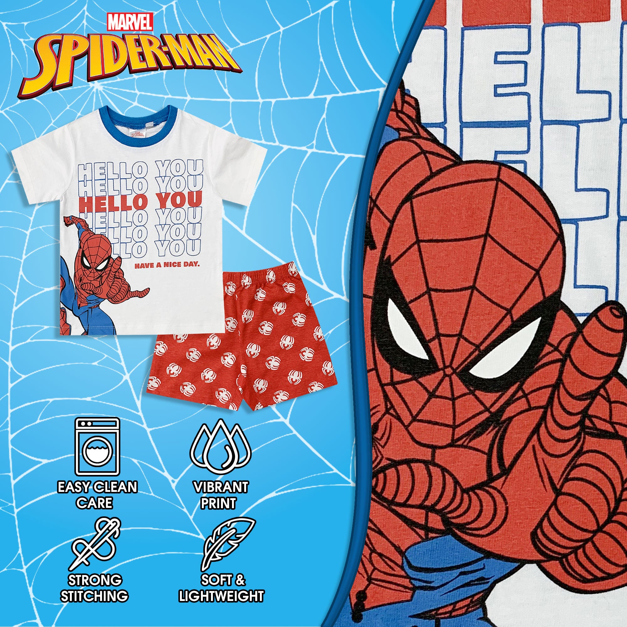 Pigiama bambino Marvel Spiderman t-shirt e pantaloncino in cotone stampato 6028