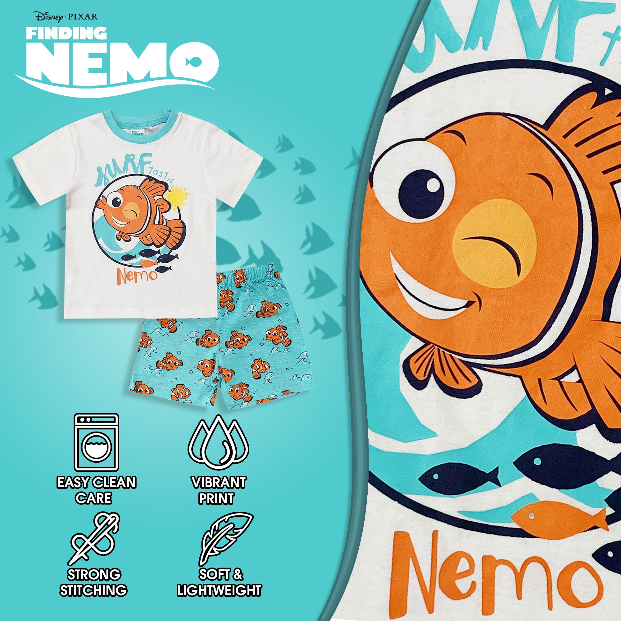 Pigiama bambino Disney Nemo t-shirt e pantaloncino in cotone estivo 6029