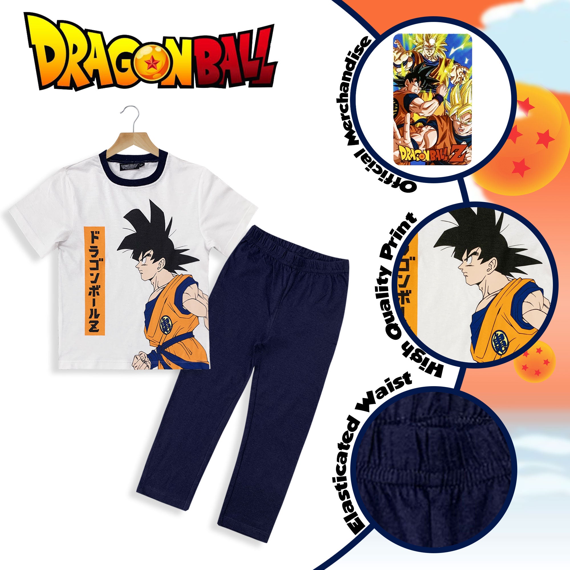 Pigiama bambino Dragon Ball Z Goku t-shirt e pantalone in cotone stampato 6030