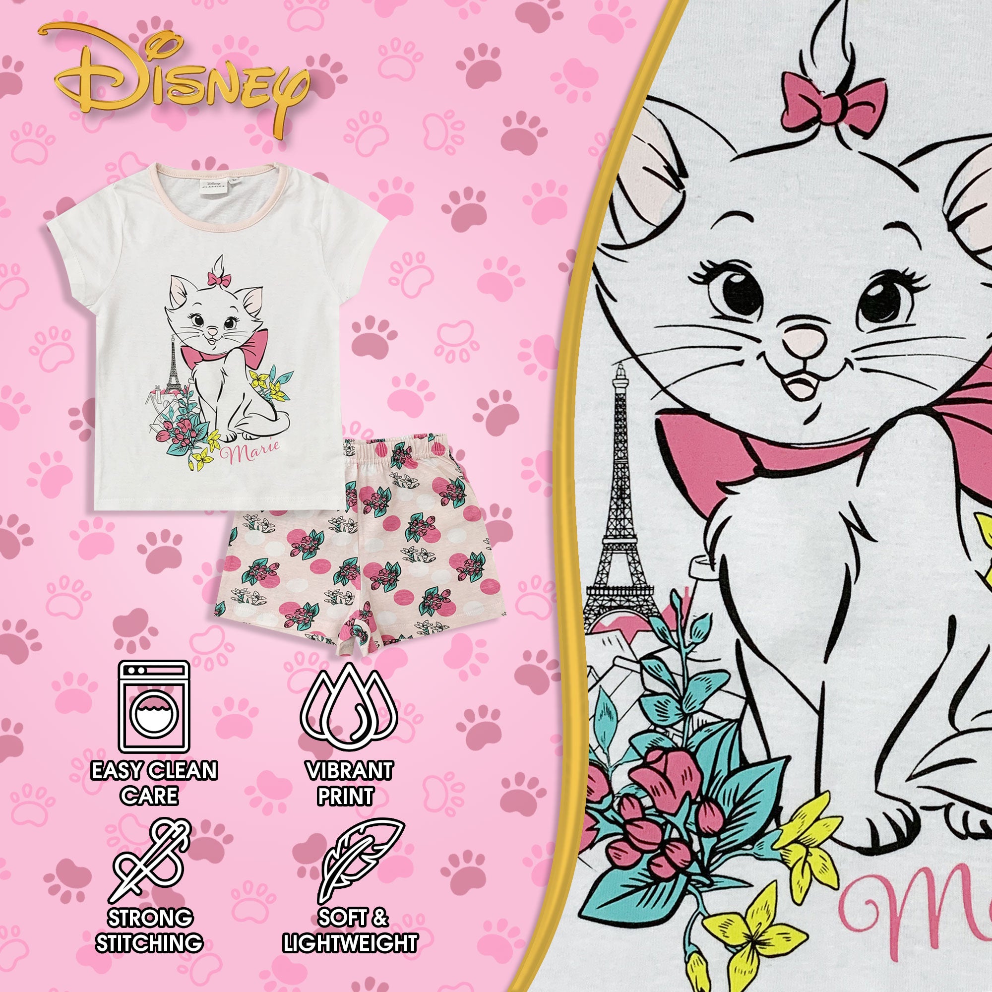 Pigiama bambina Disney Aristogatti Marie pantaloncino in cotone stampato 6032