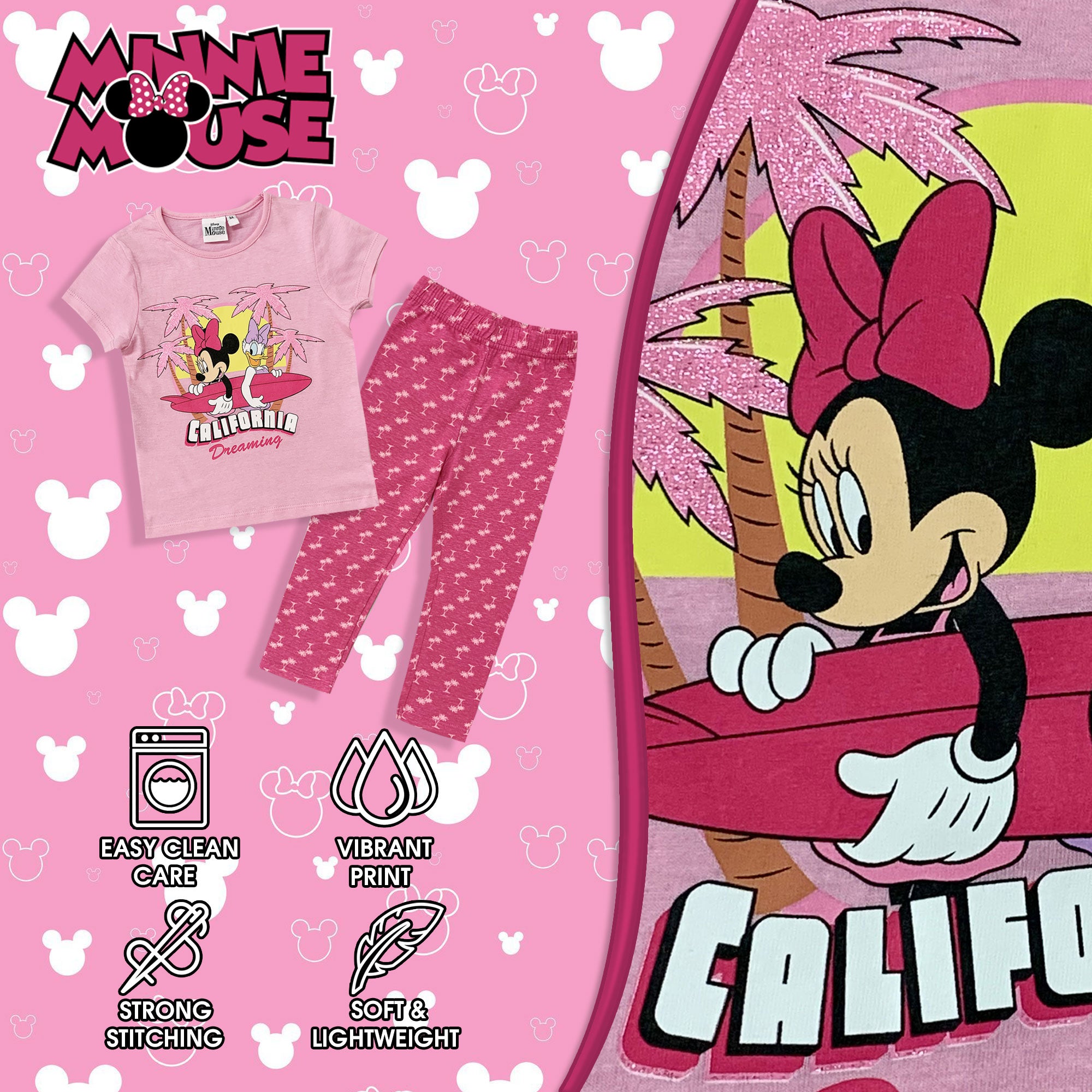 Pigiama bambina Disney Minnie Mouse pantalone lungo in cotone con glitter 6033