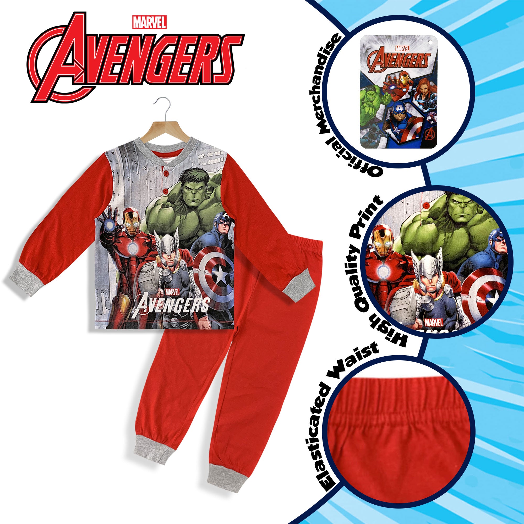 Pigiama bambino Marvel Avengers maglia e pantalone lungo in cotone 6079