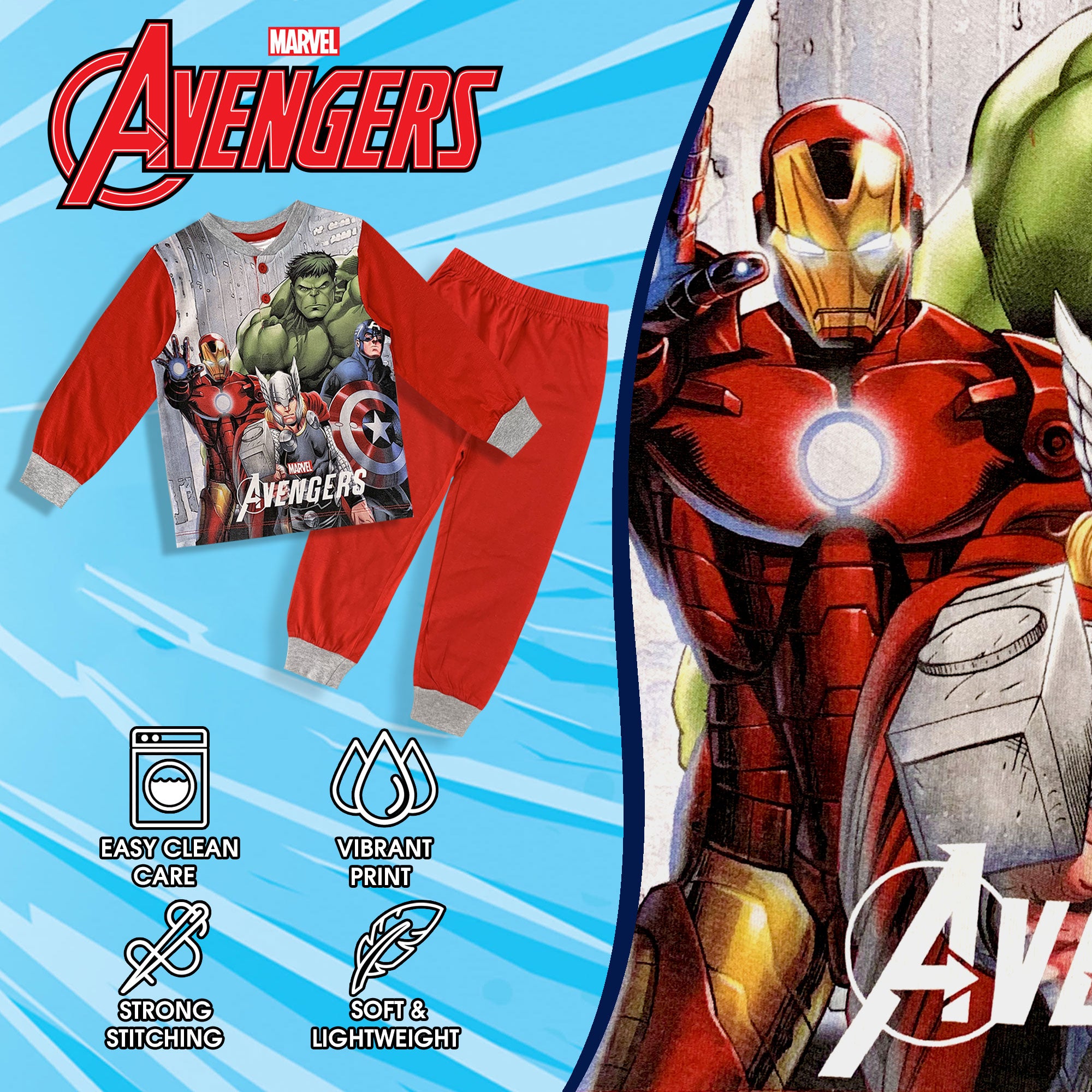 Pigiama bambino Marvel Avengers maglia e pantalone lungo in cotone 6079