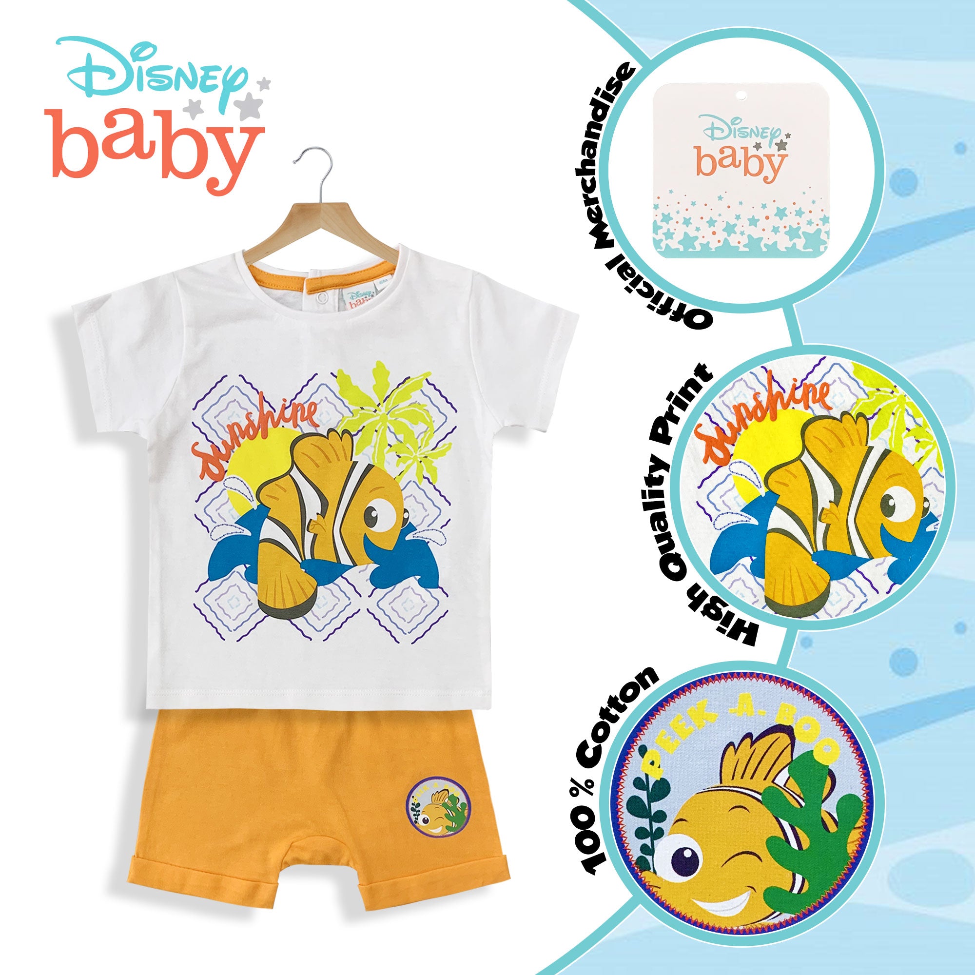 Completo neonato bimbo Disney Nemo t-shirt e pantaloncino in cotone estivo 6082