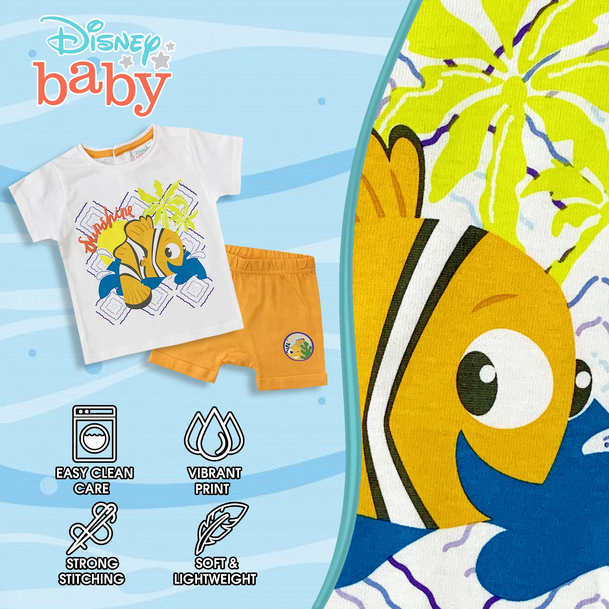 Completo neonato bimbo Disney Nemo t-shirt e pantaloncino in cotone estivo 6082